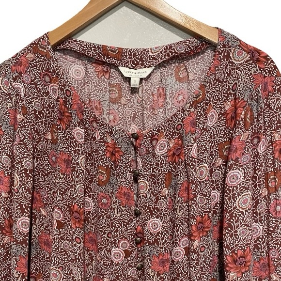 Lucky Brand Los Angeles Women's Purple/Burgundy Floral Long Sleeve Blouse Size S - Picture 2 of 14